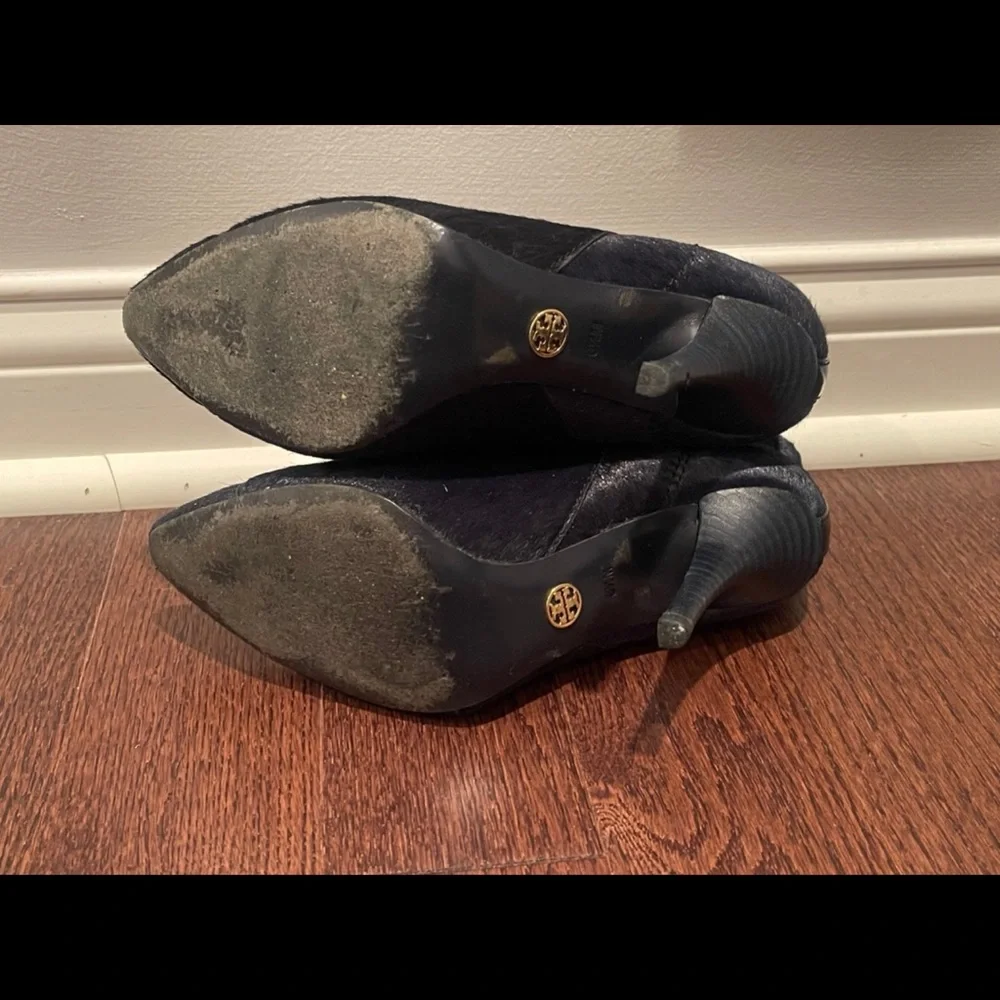Tory Burch Navy Black Haircalf Ankle Boots Booties Women Shoes 6 1/2 M
